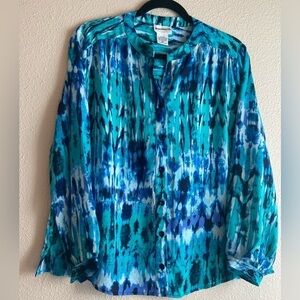 Bon Worth~NWOT Lovely Colorful Abstract Button-Up Blouse~Mandarin Collar~Size MP